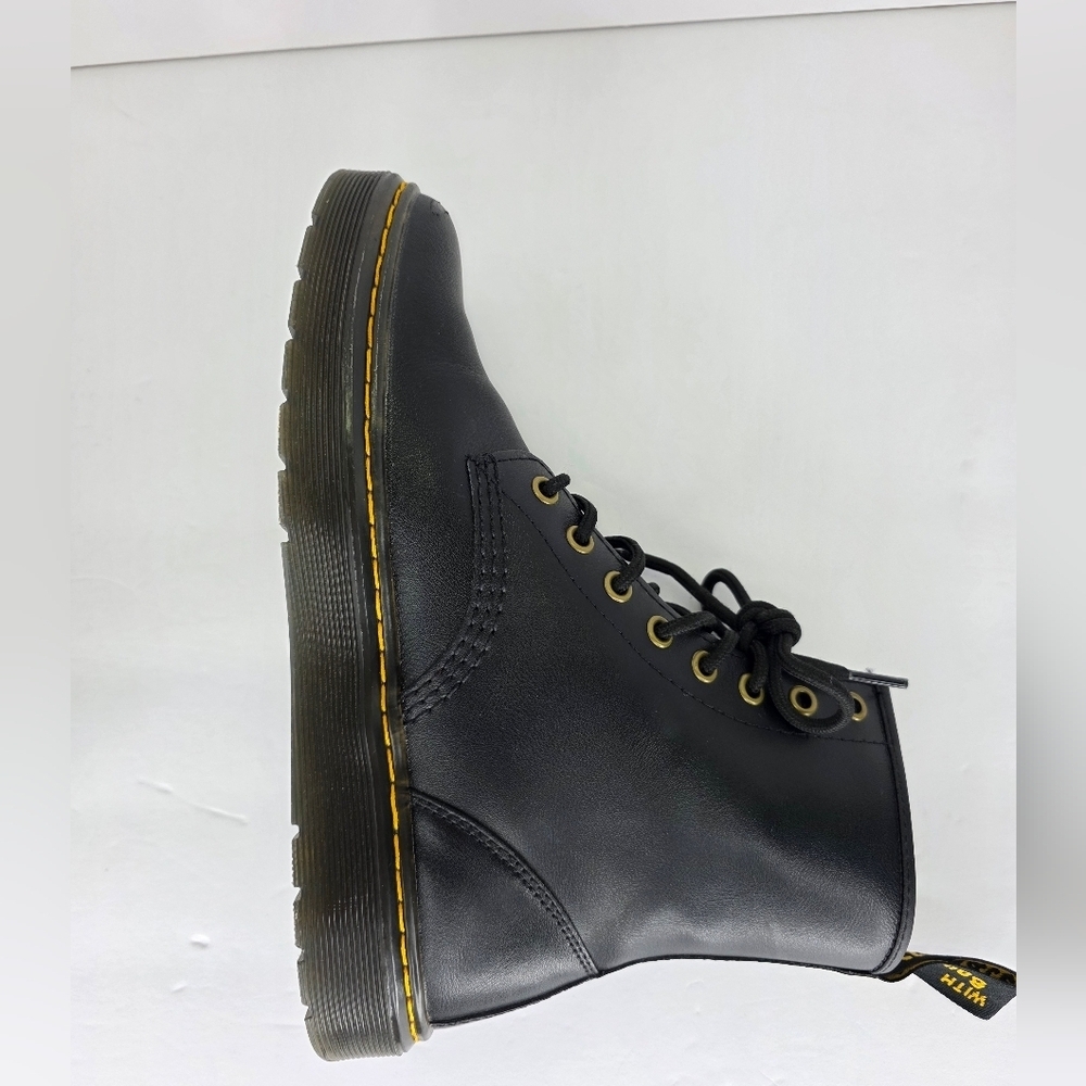 Dr. Martens Zavala Combat Boots Unisex Black Leather Yellow Stitching Size M7 W8 - Picture 12 of 16
